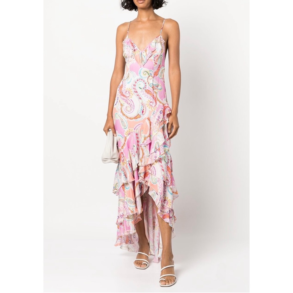 MILLY EDRA PAISLEY-PRINT RUFFLED DRESS